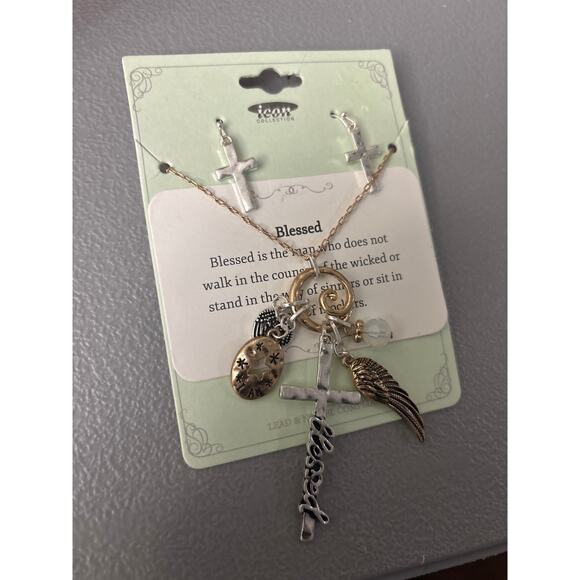 Blessing necklace and earring cross set - Picture 2 of 3